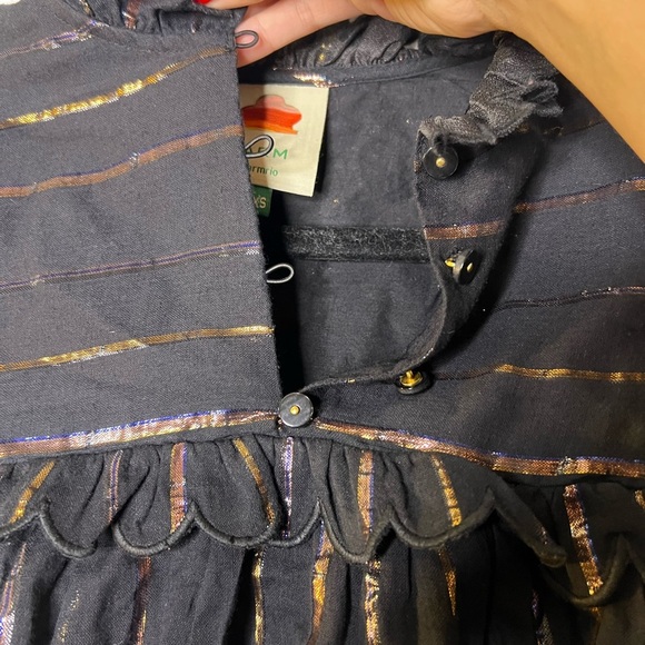 FARM RIO Metallic Stripe Ruffle Shirt In Black - Picture 6 of 8